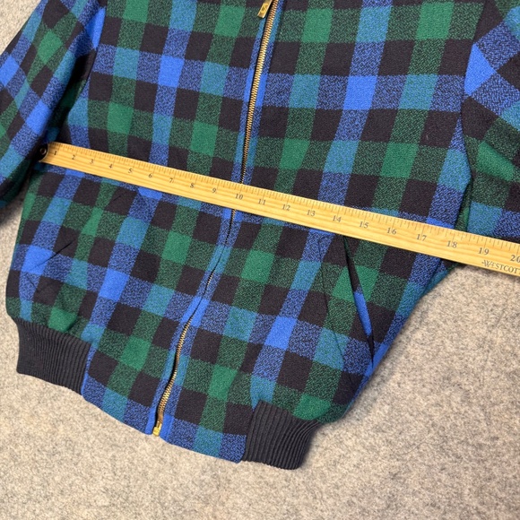 Vintage La Chic Jobis Plaid Bomber Jacket Blue Green Black Checkered Zip Up 36 - Picture 6 of 14
